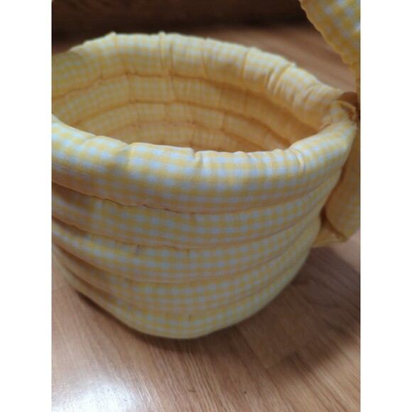 Easter Basket Hand Made Fabric Yellow White Gingham Vintage Soft Plush Handle - Picture 3 of 8